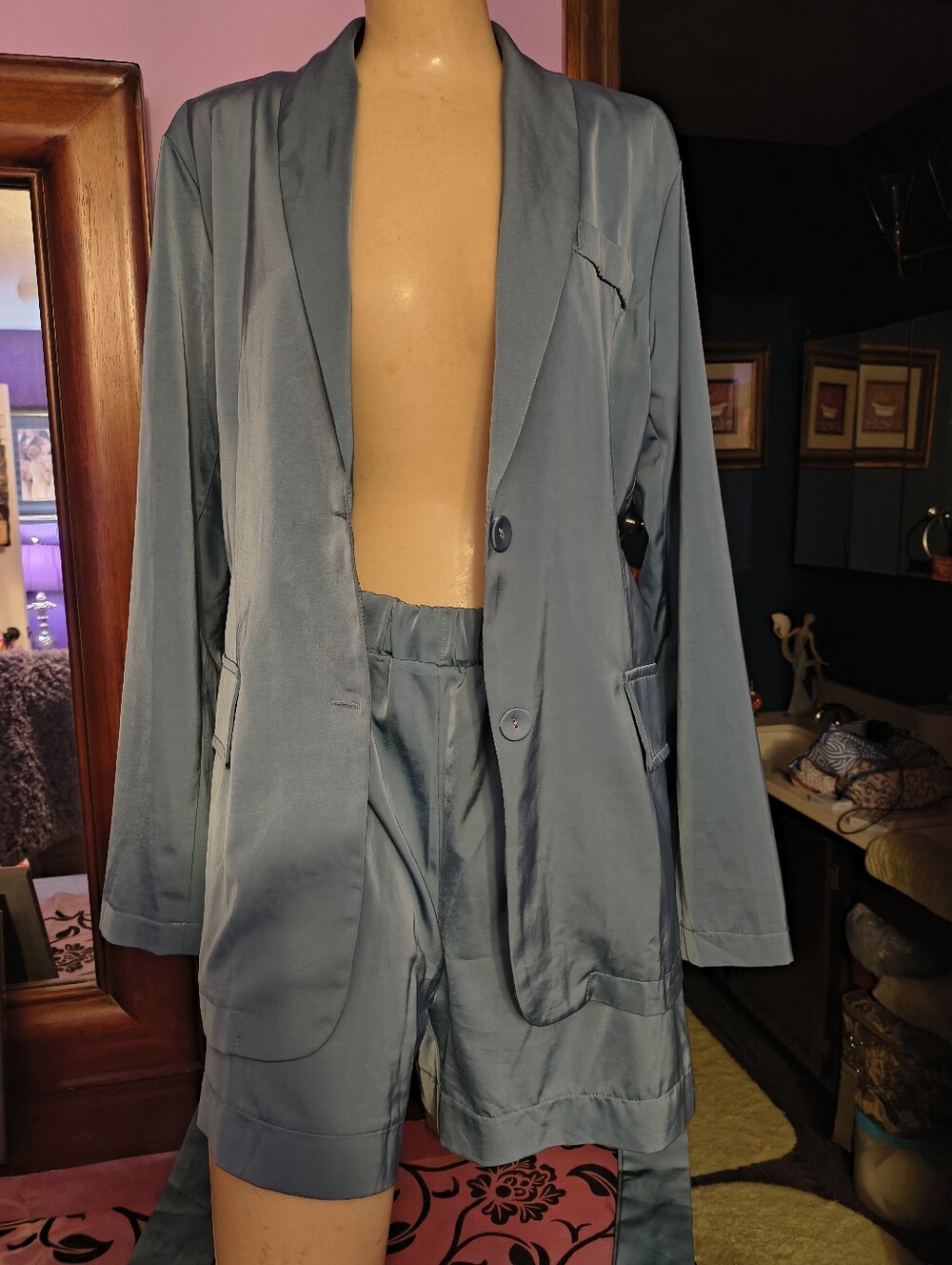 Women's Green Relaxed Blazer & Shorts Set